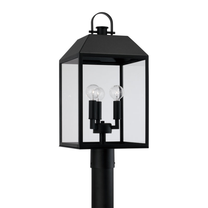 9.50"W x 21.50"H 3-Light Outdoor Square Rectangle Post Lantern in Black with Clear Glass