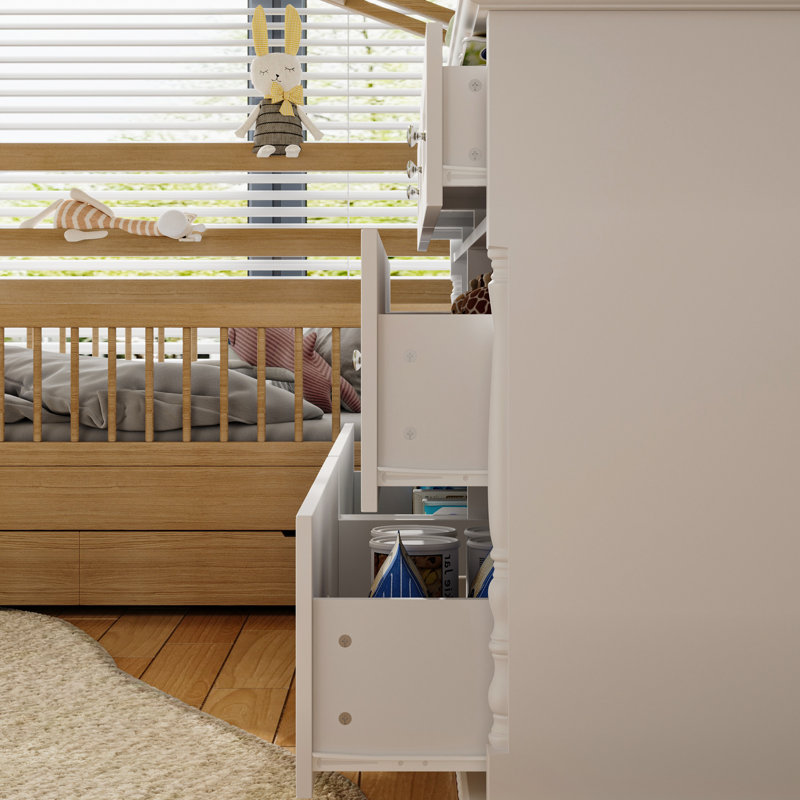 7-Drawer Baby Changing Table Dresser With Anti-Tip, White