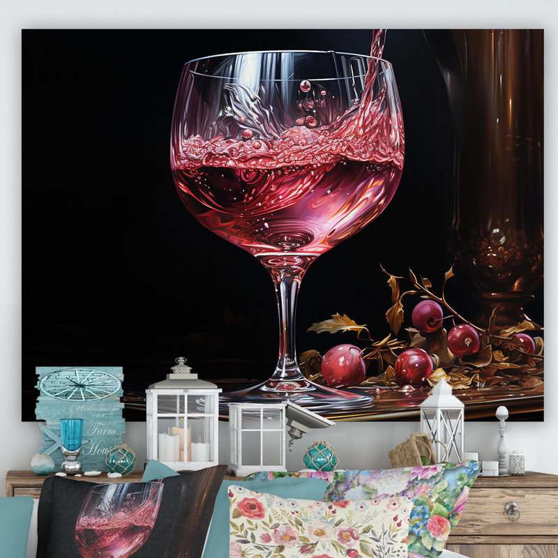 Vin rouge rubis radiant avec lueur réfléchissante - art mural vin, Toile tendue, H 20 po x l 12 po x P 1 po