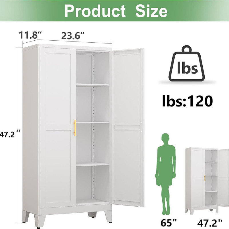 Garde-manger de coin moderne et robuste à 2 portes avec tablettes réglables, Blanc