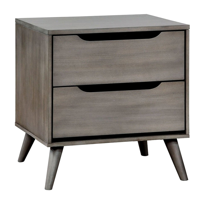 Table de chevet moderne de style Mid-Century gris avec 2 pièces et structure en bois massif