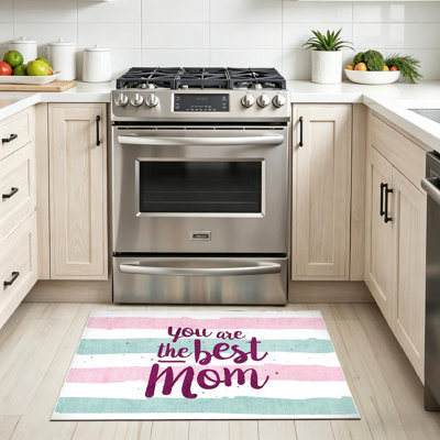 White Machine Washable,You Best Mom Greeting with Drawn Indoor Area Rug