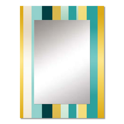 Cheylyn Green And Yellow Stripes Harmony - striped  Mirror, Modern Decorative Wall Mirror, Printed Metal Art
