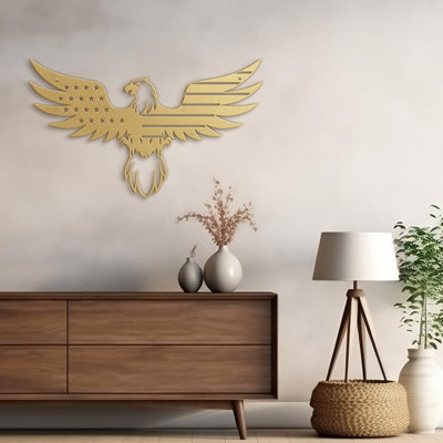 Eagle Wearing American Flag Minimalist Modern Animal Metal Wall Art Decor Wall Sculpture Hangings
