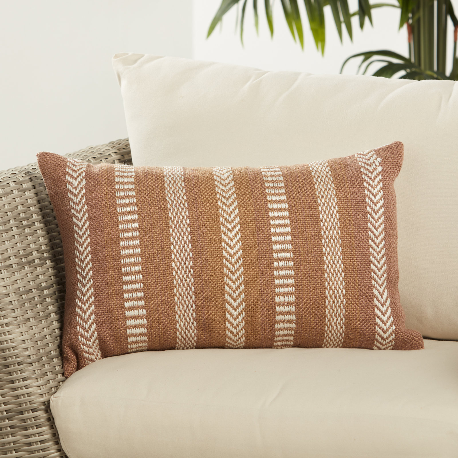 Positano 21" x 13" Embroidered Pillow Cover, Light Brown/Ivory, No Fill
