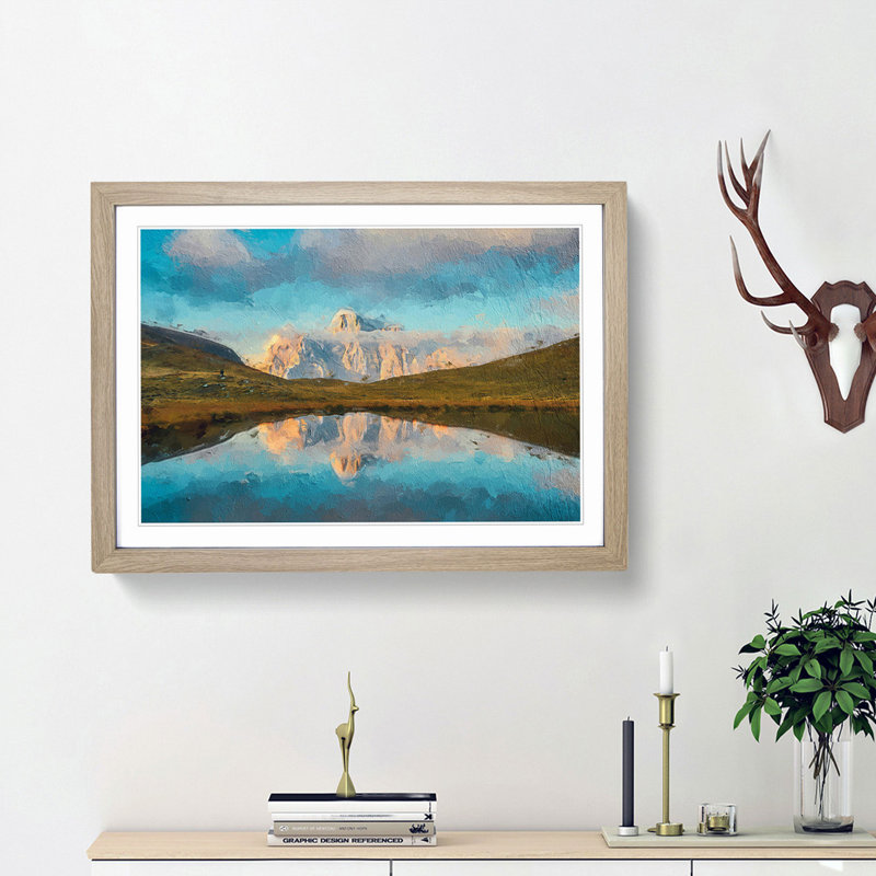 Lago delle Baste Mountain in Italy - Picture Frame Painting Print, Oak Framed, 27cm H x 36cm W x 2cm D