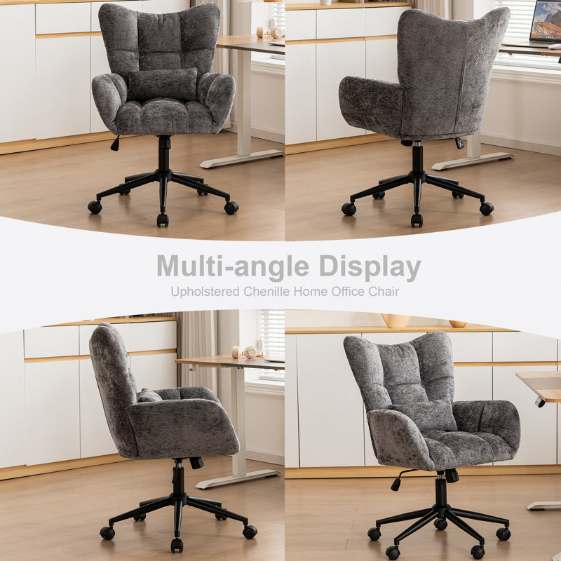 Chenille Swivel Task Chair with Tufted Back, Gray
