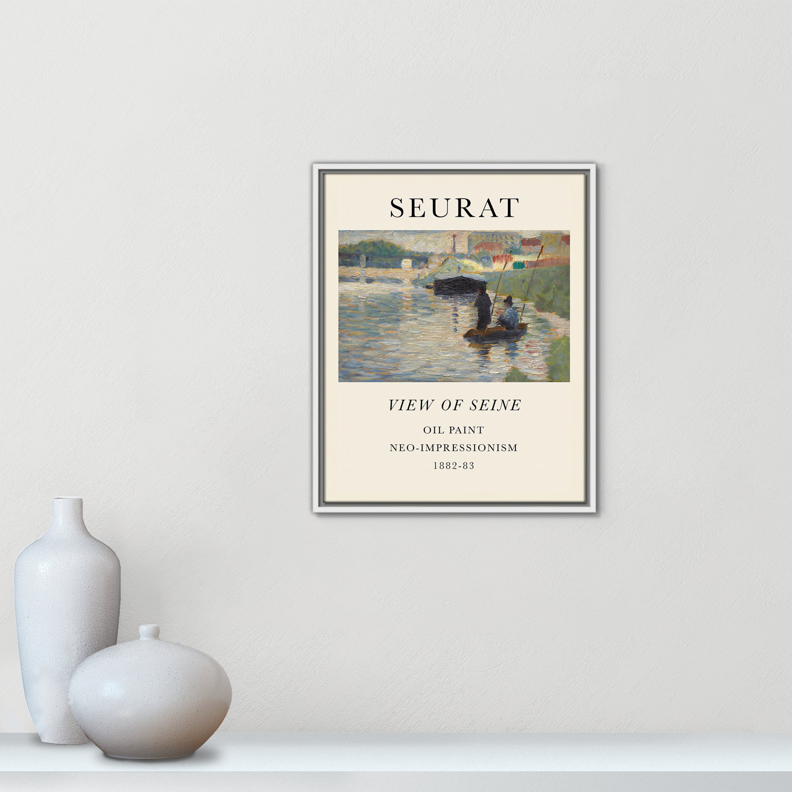 View Of Seine by Georges Seurat, No, 21.5" H x 17.5" W x 2" D, White Floater Frame