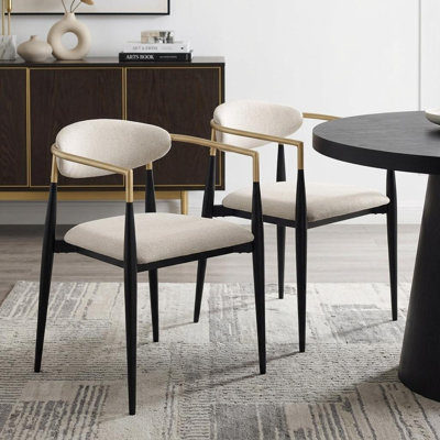 Ensemble de deux chaises avec accoudoirs en tissu beige et noir