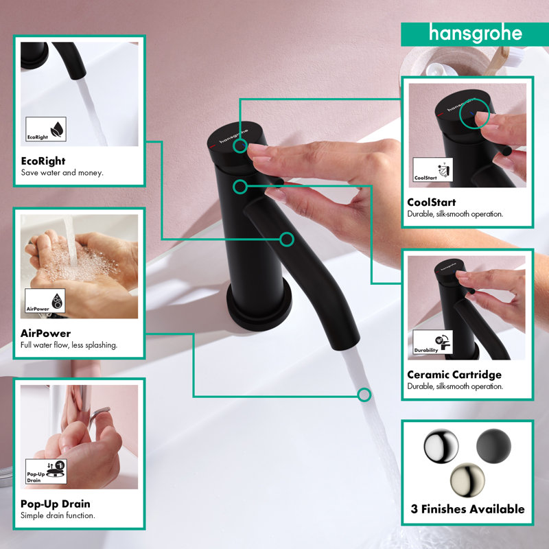Robinet 80 monotrou avec drain escamotable hansgrohe Tecturis S, 1,2 gal / min, Noir mat