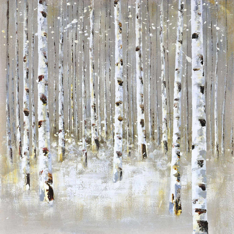 «Birch Forest» par Winter - décor de toile beige encadré neige, H 37,25 po x l 37,25 po