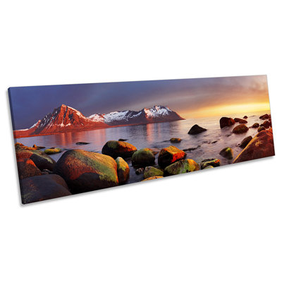 Sunset Seascape Mountains - Wrapped Canvas Panoramic Art Prints