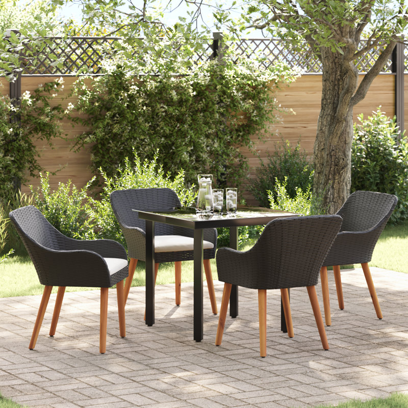 Ensemble de salle à manger de jardin avec coussin 5 pièces vidaXL, Black, H 29,1 po x l 31,5 po x P 31,5 po, 4