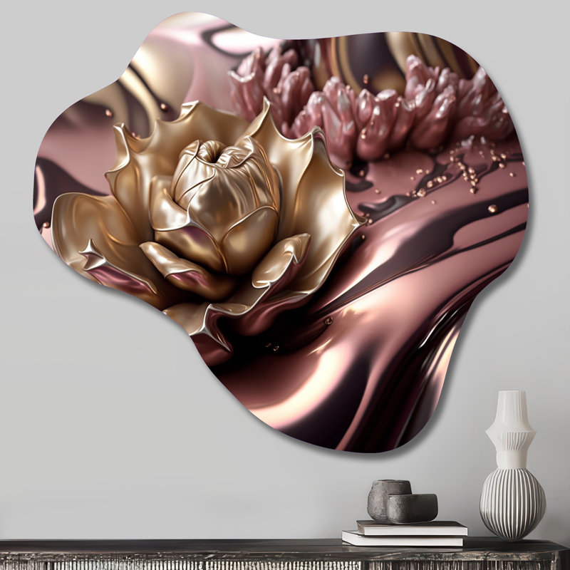 Art mural asymétrique en métal rose et doré, H 25 po x l 28 po