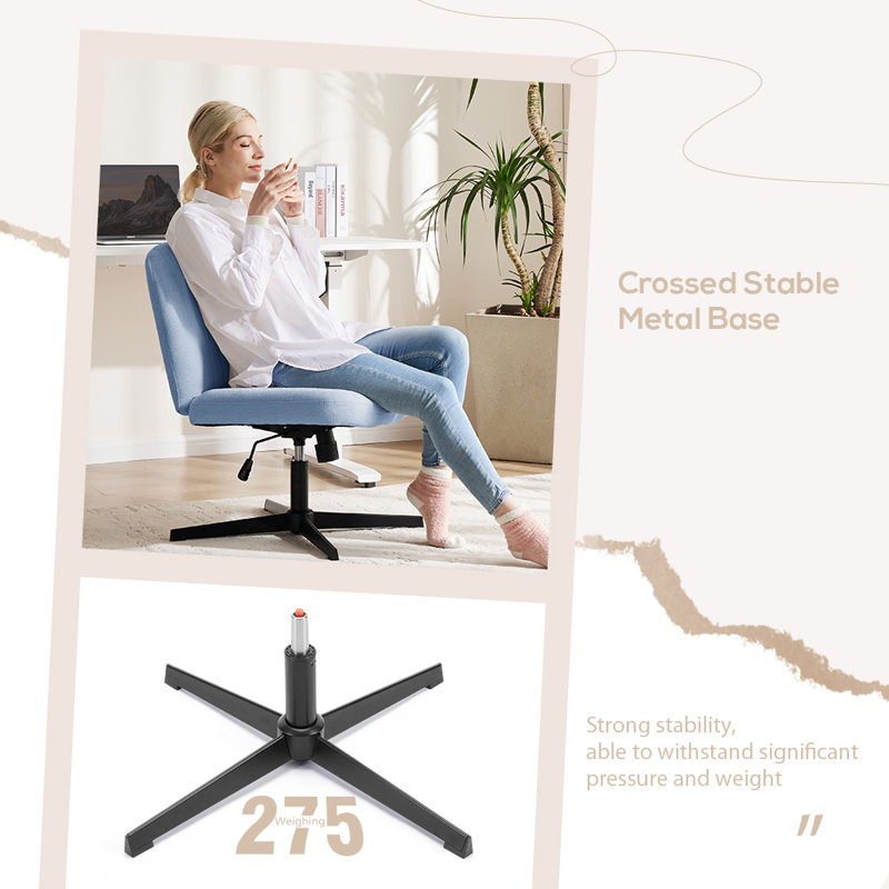 Chaise de bureau pivotante sans accoudoirs Brenae, Bleu, Lin