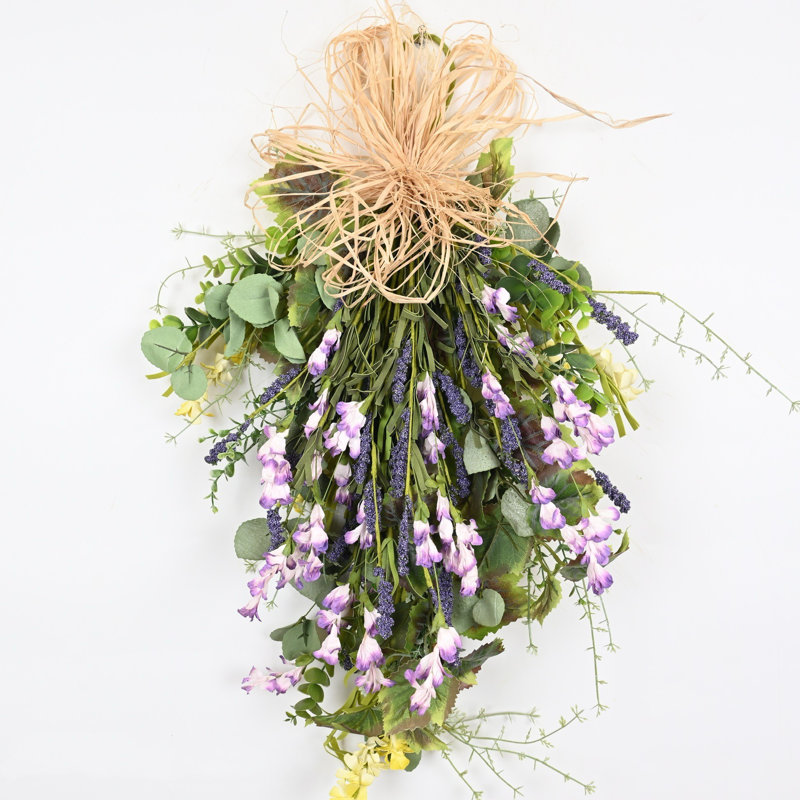 24" Artificial Farmhouse Spring Summer Wildflower Floral Swag Blossoms Cluster Berry Greenery Foliage Front Door Wall Decor