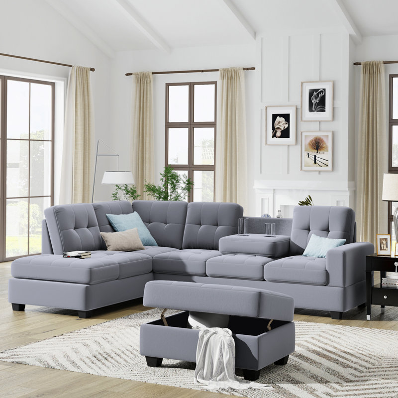 Canapé modulaire moderne, canapé en L avec repose-pieds avec rangement et porte-gobelets, canapé modulaire, canapés modulaires