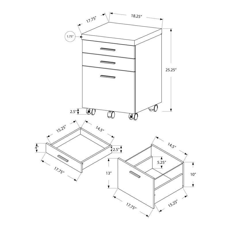 Classeur à roulettes gris avec tiroirs de rangement et finition aspect bois rustique
