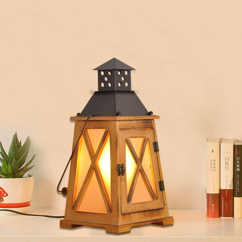 Vintage 16" Wood Lanterns Table Lamp With Switch