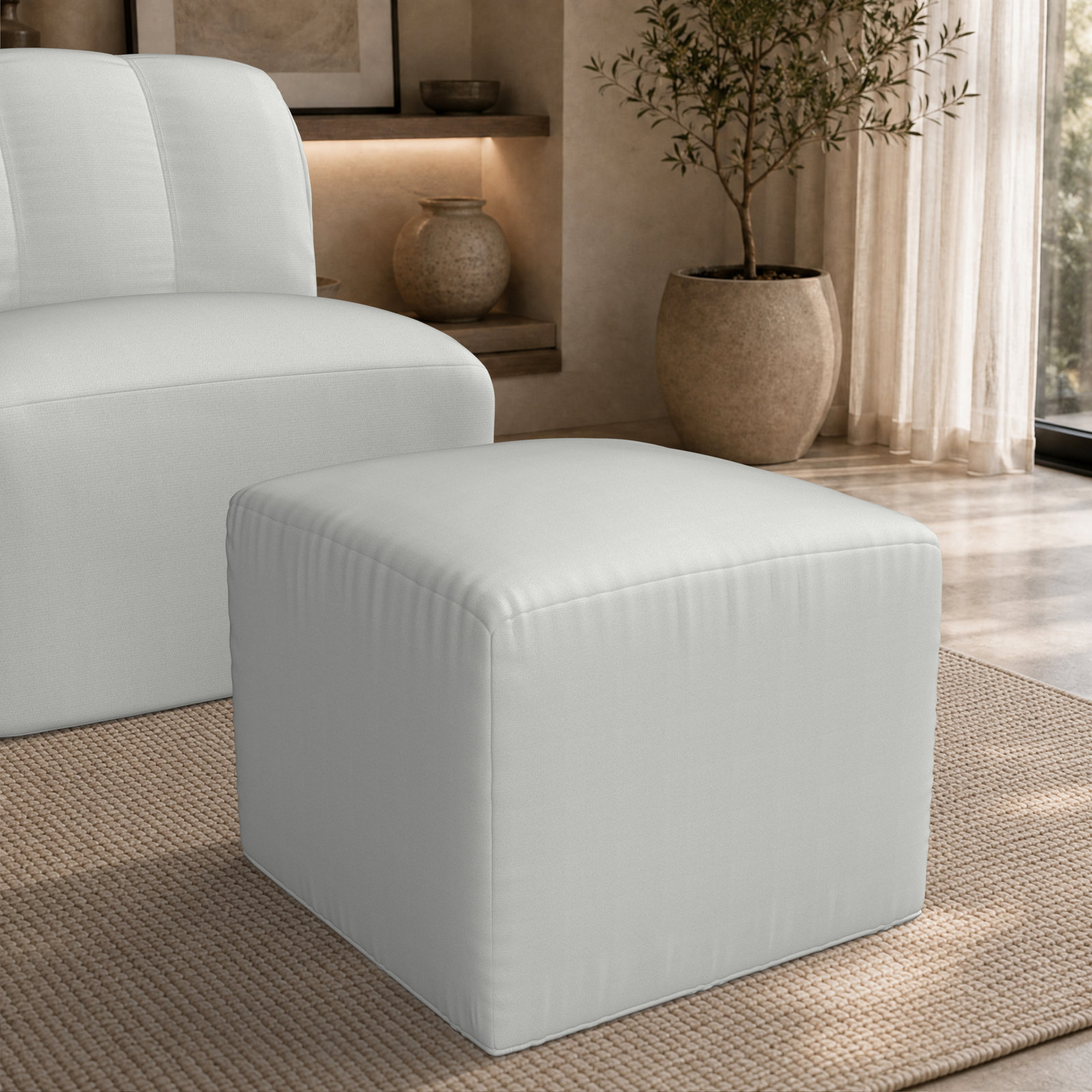 Praia 22" Sunbrella® Patio Ottoman, Canvas White Sunbrella® Canvas