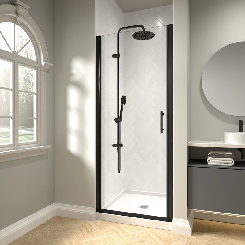 24" - 25 3/8" W x 72" H Pivot Swing Frameless Shower Door with 1/4" (6mm) Crystal Clear Tempered Glass, Matte Black
