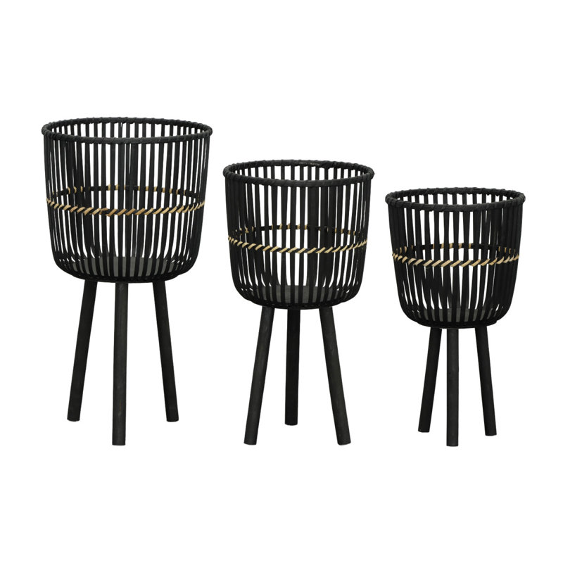 S / 3 DÉCORATIFS À PIEDS DE BAMBOU 11/13/15 po, NOIR