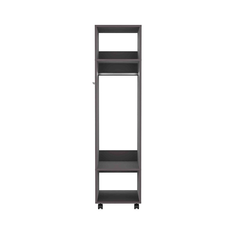 Armoire haute 63 po avec miroir, trois tablettes, roulettes et tringle, armoire, Ébène