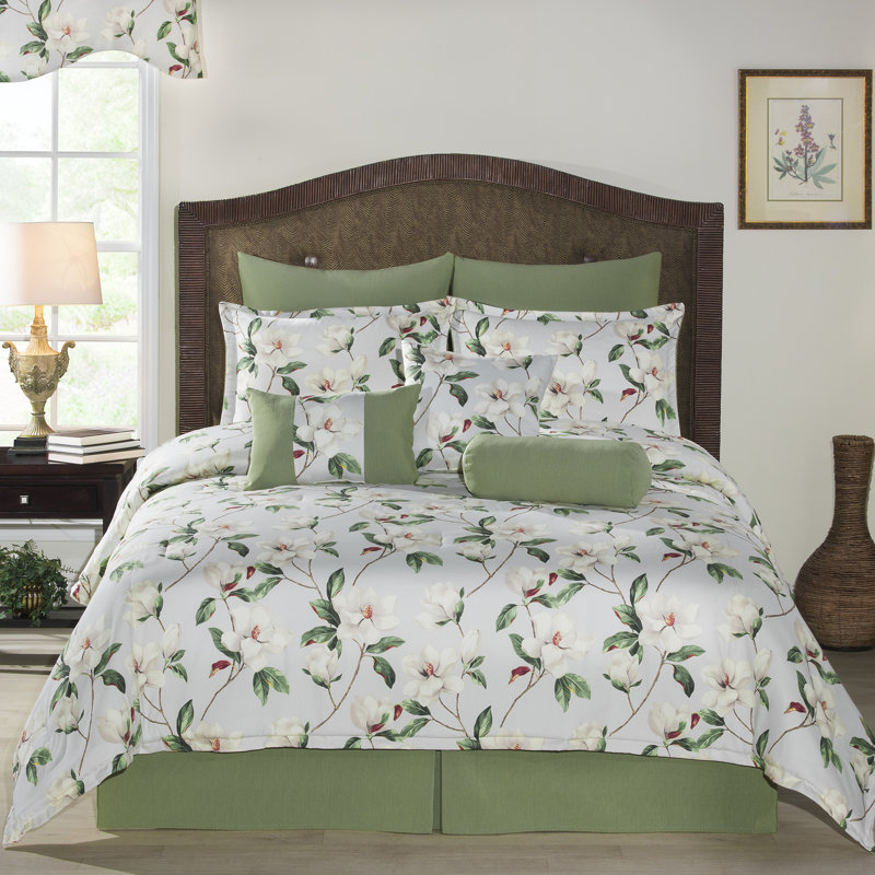  Grey Magnolia cotton Comforter Set, Twin Comforter + 3 Additional Pieces