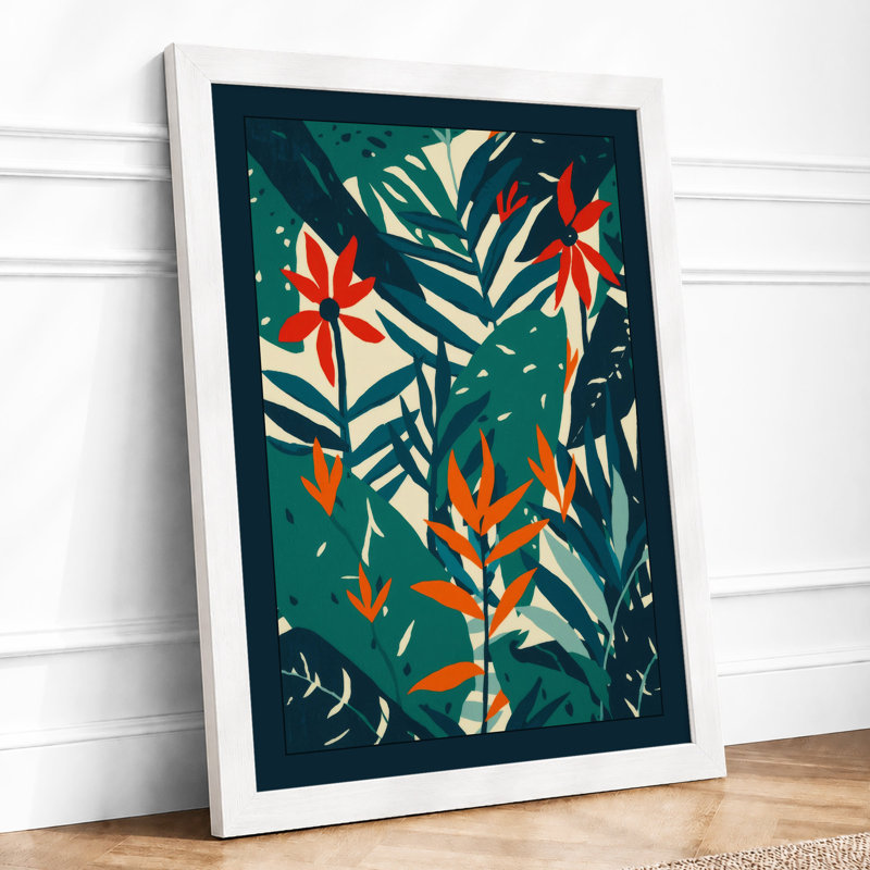Teal Garden Botanical - Framed Print, A4 - 29.7 x 21.0 cm, White