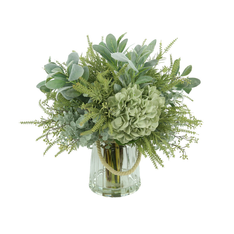 Hydrangea And Eucalyptus Arrangement in Vase
