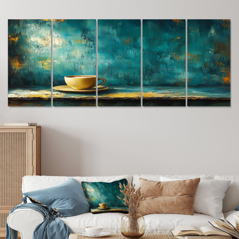«Blue and Green Coffee Coffee Cup I», ensemble de reproductions d'art mural café, H 32 po x l 80 po