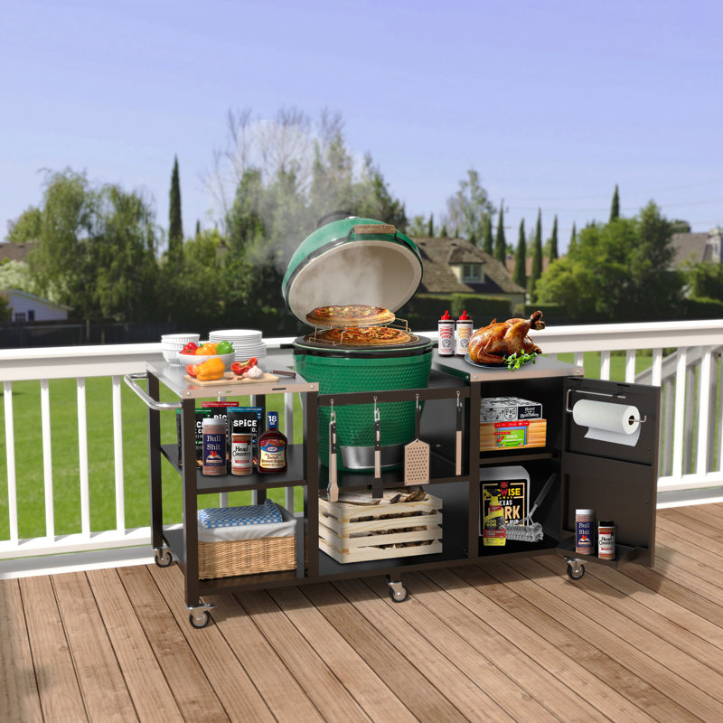 Heavy Duty Black Stainless Steel Outdoor Grill Station with Storage