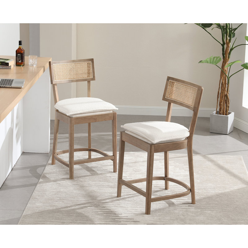 Alyssya Upholstered Counter Stool with Solid Wood Frame, White, Light Brown