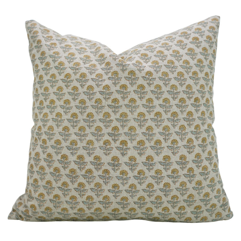 Housse de coussin Fabividine minimaliste avec motif de blocs estampés à la main, Gulmohar, moutarde