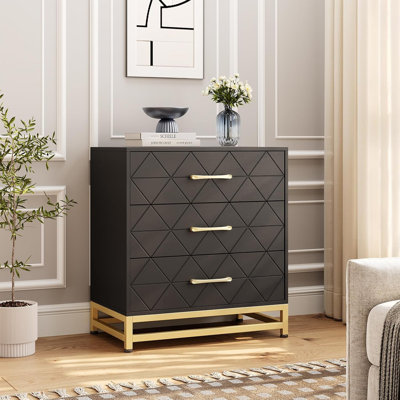 3 Drawer Dresser For Bedroom, Modern Wood Dressers Chest Of Drawers With Storage, Wide Drawers Tall Nightstand Metal Handles, Wood Dressers, Black