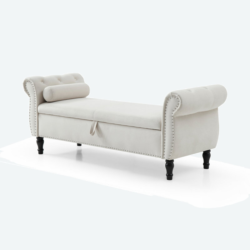 Repose-pieds rembourré McCrackin, Velours beige