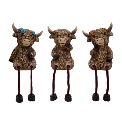 Resin Highland Cow Shelf Sitters, Brown, Resin, Set of 3, Shelf, Living Room, Spring, Home Decoration