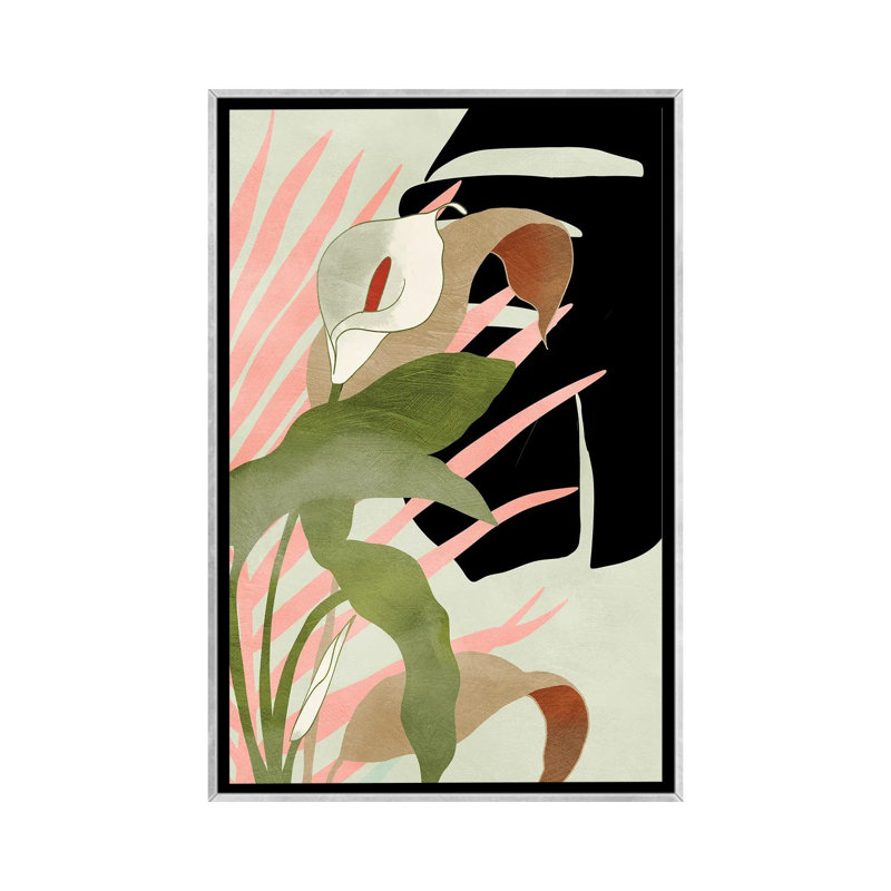 «Tropical Floral» par Ana Rut Bré - impression d'art graphique, Toile avec cadre argenté, Aucun mat