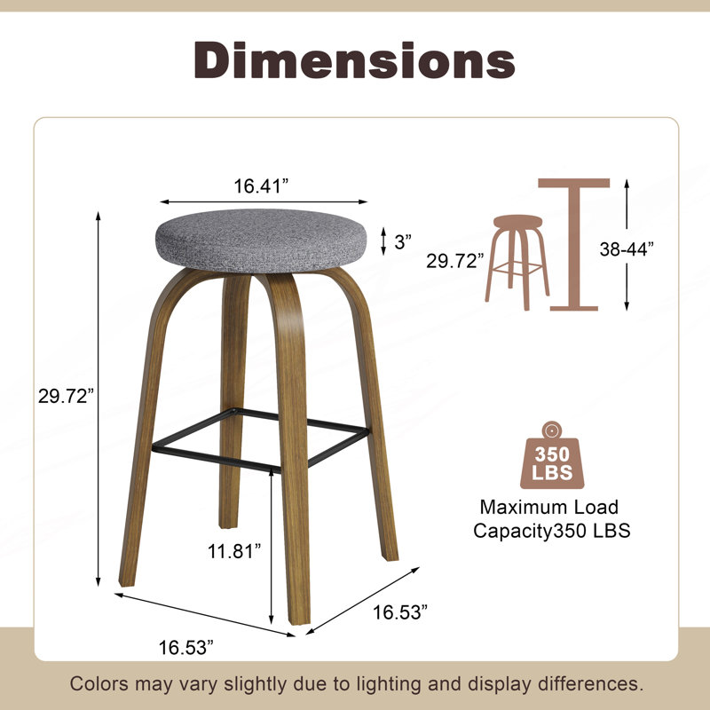 Swivel Upholstered Counter Stool, Gris / Brun, 29.72
