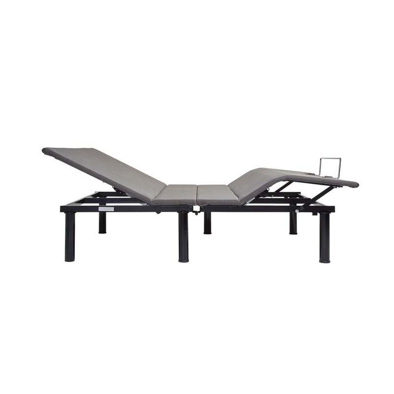 Base réglable Split King - réglable en tête / pied, moteur silencieux, réserve de piles, télécommande sans fil, 1 bémol, 2 positions de mémoire, lampe de poche sur la hauteur des pieds (12 po 8 po 4 po), tissu noir + lit en métal silencieux