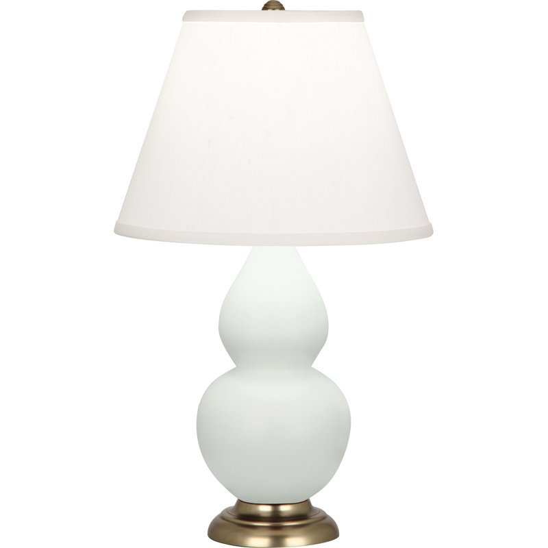 Small Double Gourd Table Lamp, Antique Brass, Matte Celadon