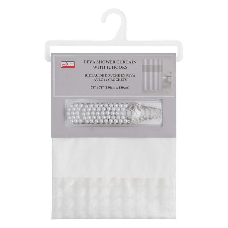 Rideau de douche avec crochets inclus, Blanc