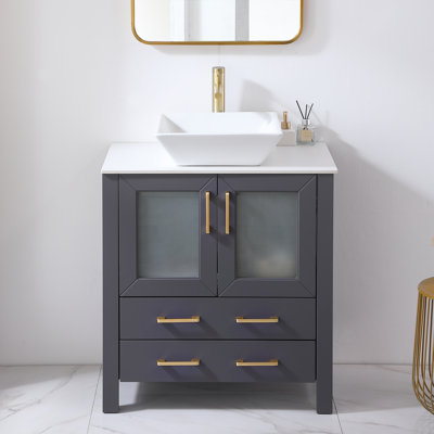 Kenyla 30''Dark Gray Vessel Modern Single Bathroom Vanity with Ceramic Vanity Top
