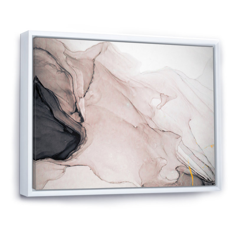 Gris et blanc marbré fluide - art mural moderne sur toile, H 8 po x l 12 po x P 1 po, Toile encadrée flottée blanche