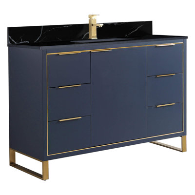 Meuble-lavabo sur pied simple avec plateau en pierre 48 po Gerzon