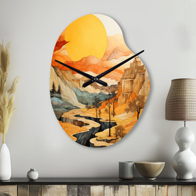 Bold Landscape Canyon Desert VI - Pear Shape Decorative Yellow Canyon Wall Clock