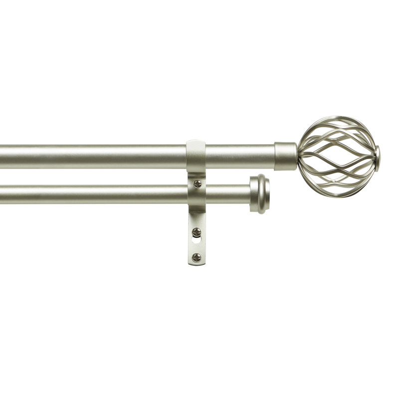 Matte Silver Double Curtain Rod with Wavy Sphere Finials