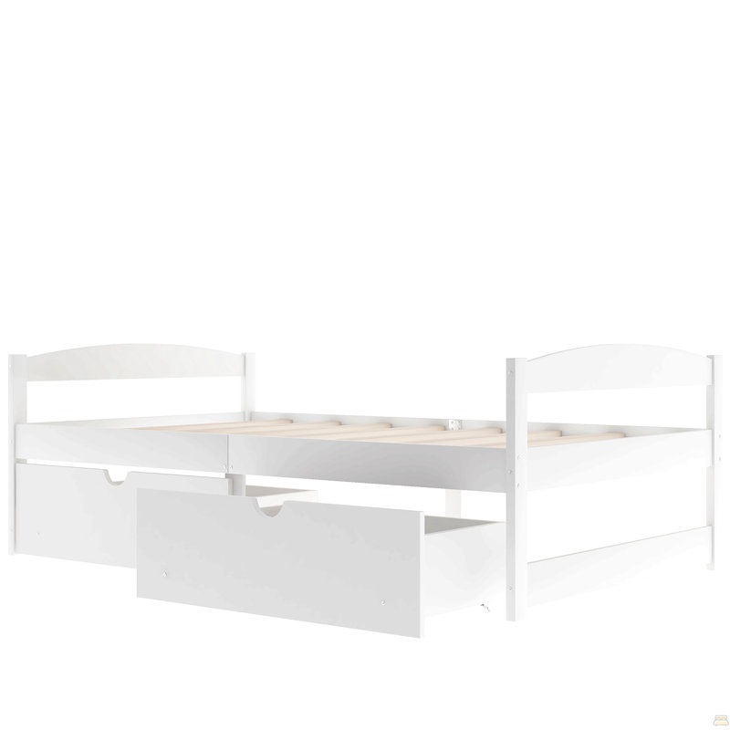 Lit plateforme simple avec deux tiroirs, blanc, Blanc