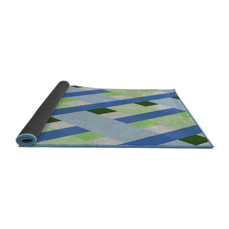 Tapis vert/bleu de mer à motifs, Rond 5 pi