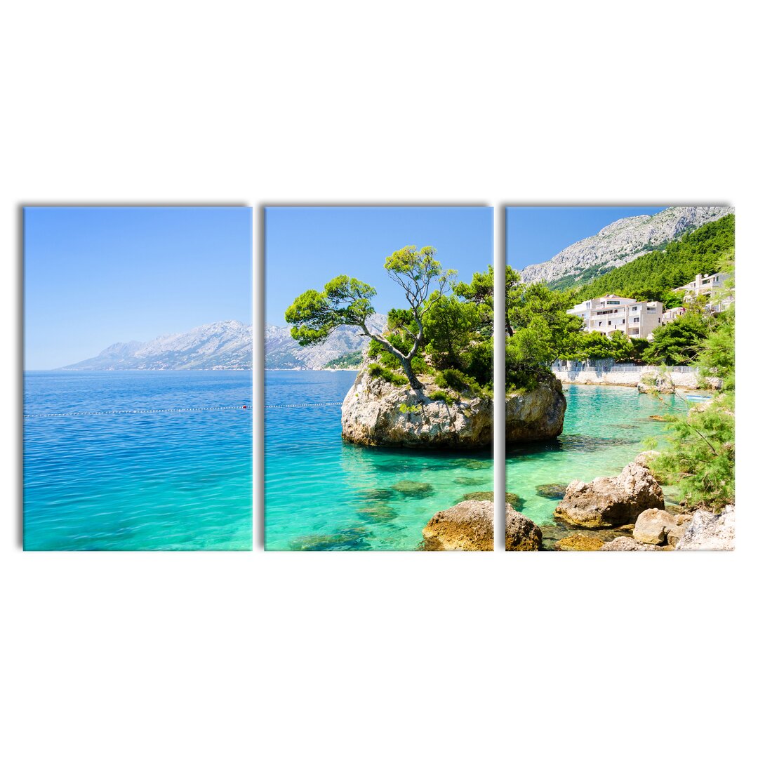 3-tlg. Leinwandbilder-Set Dalmatia Strand in Kroatien in Blau